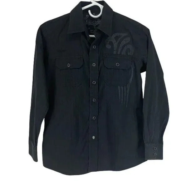 Micros Clothing Co. Boys Black Button Down long sleeve embroidered Shirt - Picture 1 of 8